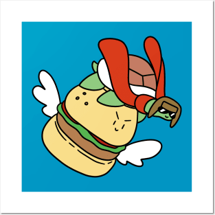 Pilot Turtle Riding a Hamburger Posters and Art